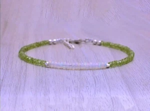 Dainty Peridot & Ethiopian Opal Faceted Rondelle Gemstone Beaded Bracelets 6-8'' - Picture 1 of 12