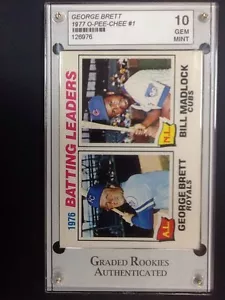 GEORGE BRETT/BILL MADLOCK 1977 O-PEE-CHEE OPC BATEO LÍDERES #1 GEMA COMO NUEVA 10! - Imagen 1 de 2