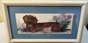 Vintage Painting Of A Dachshund Dog Art Framed Signed Dated 1998 Very Detailed - Picture 1 of 10
