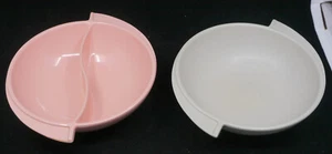 2 VINTAGE BOONTON MELAMINE WING BOWLS, 1 DIVIDED, PINK, GRAY, MID CENTURY MODERN - Picture 1 of 7
