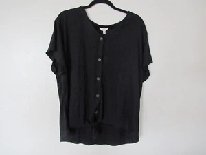 Weatherproof Women's XXL Black Short Sleeve Button Up Tie Blouse  NEW WITH TAGS - Picture 1 of 6