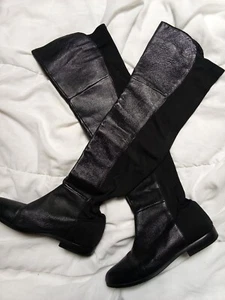 CHINESE LAUNDRY RILEY 40091 PULL ON STRECHY BLACK LEATHER KNEE HIGH BOOTS 9.5 23 - Picture 1 of 7