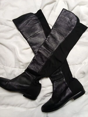 BOTAS CHINAS LAVANDERÍA RILEY 40091 PULL ON STRECHY CUERO NEGRO HASTA LA RODILLA 9.5 23 Foto 1 de 4