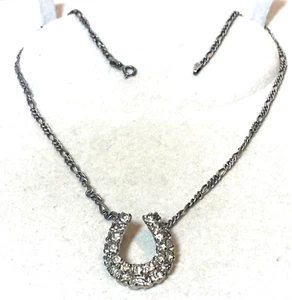 STERLING SILVER ITALY NECKLACE CHAIN & PENDENT 18"CLEAR CUT CRYSTALS HORSESHOE - Picture 1 of 7