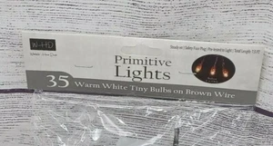 35 count Brown Cord Wire Light Strand String Set, Warm White Tiny Rice Bulbs - Picture 1 of 3