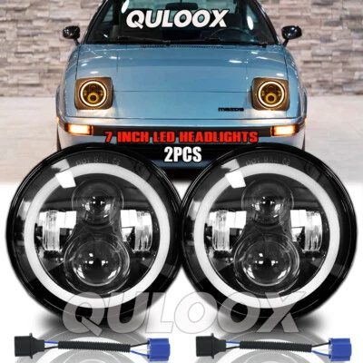 FIT Mazda RX-7 1979-1985 Pair 7" inch Round LED Headlights Hi/Lo Beam H4 Bulbs - Изображение 1 из 4