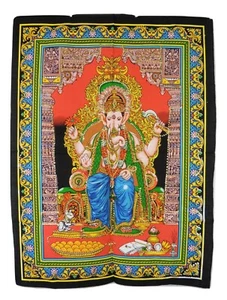 Hindu God Ganesh Temple Sequined Cotton Wall Hanging Fair Trade * Large 80x110cm - Picture 1 of 6
