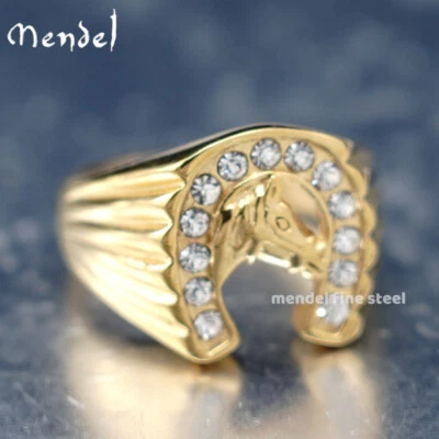 Anillo de zapato de caballo herradura enchapado en oro MENDEL para hombre talla 6 7 8 9-13 Foto 1 de 4