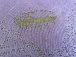 Vintage Purple Handkerchief Golden Gate Bridge San Fransisco Hankie FREE SHIP - Picture 1 of 7