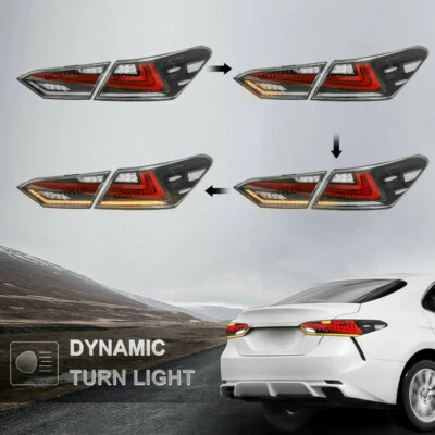 One Pair Smoke LED Tail Lights Rear w/ Dynamic Turn Light For 18-20 Toyota Camry - Image 1 of 4