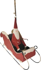 New Primitive Metal Hanging Santa Claus Sleigh Shelf Sitter Ornament Christmas - Picture 1 of 9