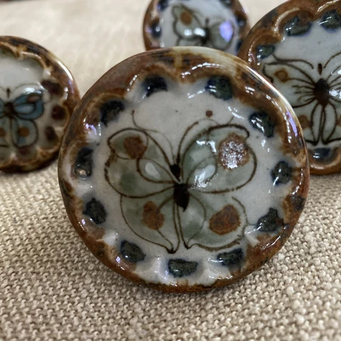 Lot Of  7 Custom  Drawer Cabinet Knobs 6 Large 1 Small  Butterfly Ceramic Cover