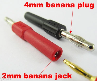 2pcs Copper 4mm Banana Plug Male to 2mm Banana Jack Female Adapter Converter - Image 1 of 4
