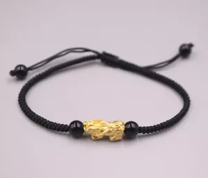 Pure 999 24K Yellow Gold 3D Wealth Dragon Pixiu Bracelet 0.2-0.3g 6.7inch Adjust - Picture 1 of 6