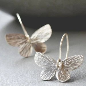 Women's Silver Earring Adorable Light Weight Butterfly Silver Hook Earrings - Picture 1 of 1