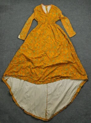 Vintage Handmade Dress Womens Yellow Orange Paisley Long High Low Hippie 60s 70s - Image 1 of 4