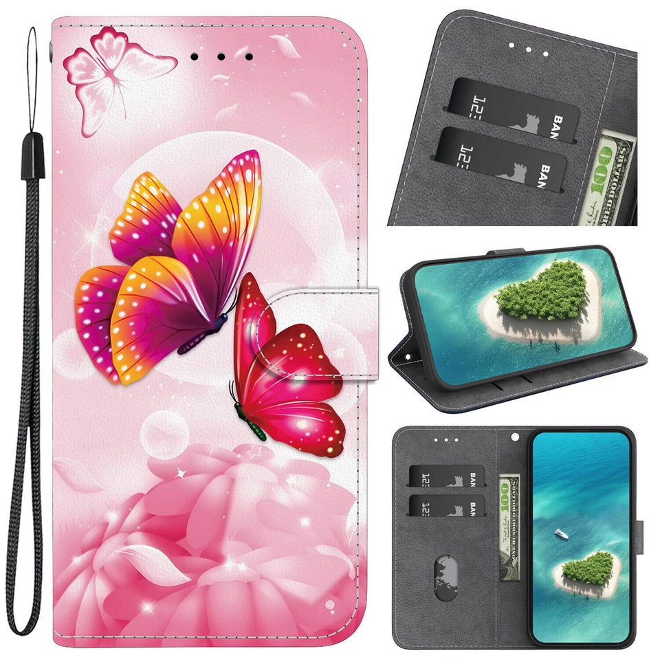 Butterfly Flower Bear Wallet Cover Case For Nokia XR21 C32 C31 C12 C22 G22 G42 - Image 1 of 4