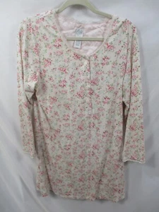 Aria Womens Nightgown Medium Pink Floral Long Sleeve Button Round Neck Cotton - Picture 1 of 10