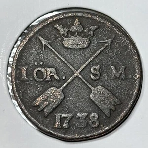 1738 Sweden 1 Ore Silvermynt Frederick I One - Picture 1 of 4