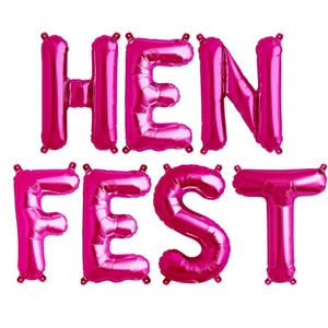 HENFEST 16" Pink Hen Party Foil Balloons - Hen Fest Balloon's Hen Do Decorations - Picture 1 of 3