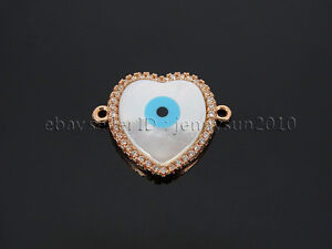 Zircon Gemstones Pave Lucky Eye Mother Of Pearl MOP Shell Connector Charm Beads 
