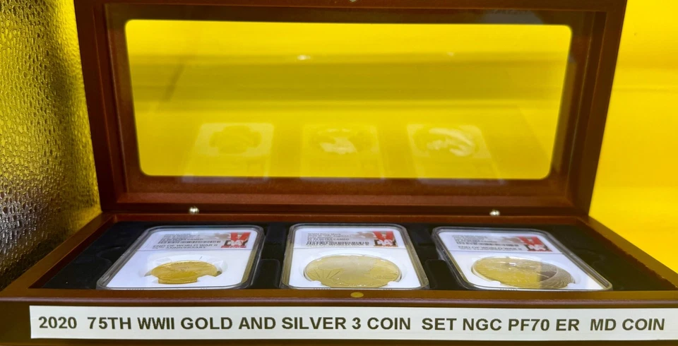 2020 75th WWII Gold and Silver 3 Coin Set NGC PF70  VICTORY LABEL - Image 1 of 4