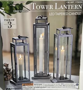 Evergreen Tower Lantern Led Tapered Candle, 3-Pack Gray color with remote NEW - Picture 1 of 13
