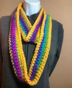 Infinity Chunky Crochet Soft Scarf 2.5x66 Bright Bold Multi Colors Yellow Border - Picture 1 of 5