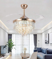 42" Luxury Retractable Crystal Ceiling Fan Light Remote Control Led Chandelier