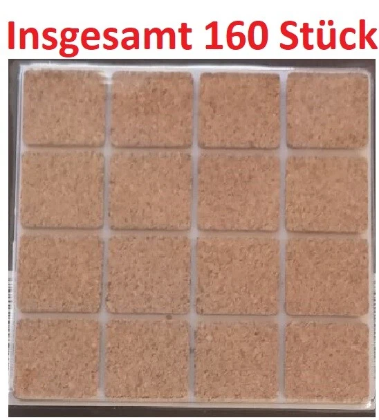 160 Stück - Möbelgleiter Stuhlgleiter Kork eckig 25mm - selbstklebend - Sparpack - Bild 1 von 1