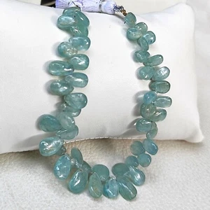 Cuentas de pera lisas de 7" de cianita azul aguamarina natural tamaño 7x4 a 11x7 mm - Imagen 1 de 4