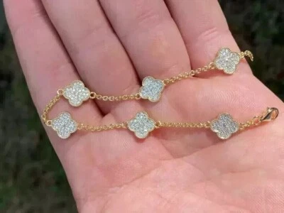 2Ct Real Diamond Lab Created Women's Clover Bracelet 14K Yellow Gold Plated - Image 1 of 4