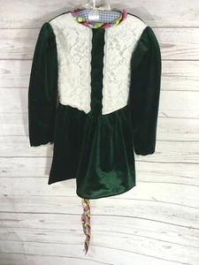 Vintage 80s Sz 6X Green Long Sleeve Party Dress Bib Collar Velvet Lace USA Made - Picture 1 of 7