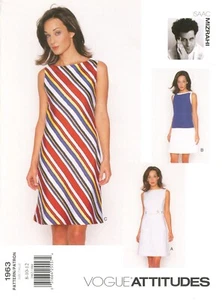 Vestido Vogue 1963 ISAAC MIZRAHI línea A, cuello barco con ojales, botones talla 8-10 - Imagen 1 de 6