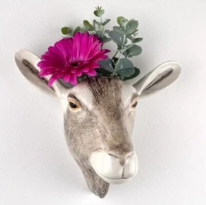 Goat Head Figurine Hang Vase Wall Ceramic Succulent Planter Flower Home Décor - Picture 1 of 3