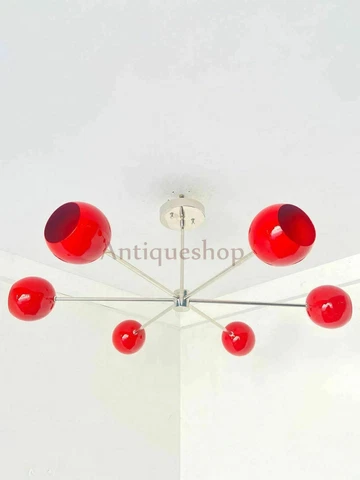 6 Light Italian Hanging Light -Minimalist Light -HandMade Polish Brass Light Cover