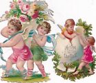 Antikes viktorianisches gestanztes Schrott-Set - Engel Blumen Eier Token - 2,75 Zoll