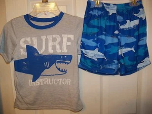Carters Shark Surf  Flame Resistant Short Pajama PJ 2 Piece Set Boys Size 5 NWT  - Picture 1 of 1