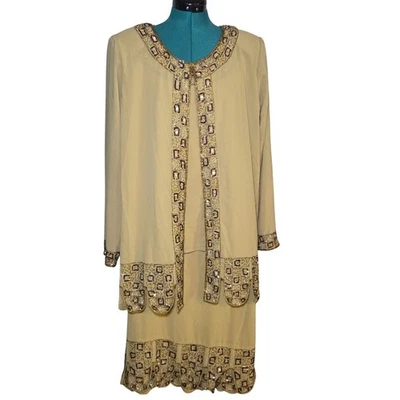 Conjunto de 3 piezas de madre de la novia con cuentas doradas vintage formal boho chic art déco XL Foto 1 de 4