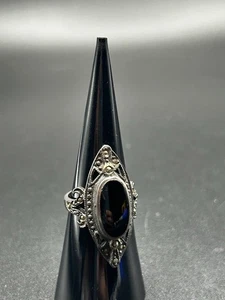 Feiner ovaler Markasiten Ring Gr. 5,75 im Art Deco Stil mit Onyx - Bild 1 von 5