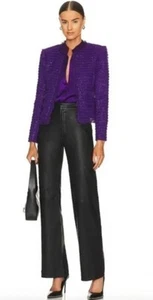 L'Agence Angelina lila Tweed Blazer Mantel Anzug Jacke gefüttert Fransen offen Gr. 4 - Bild 1 von 14