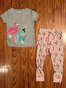 Girls 5T Flamingo Pajama Set - Wonder Nation Short Sleeve Pants PJs - Pink/Gray - Picture 1 of 6