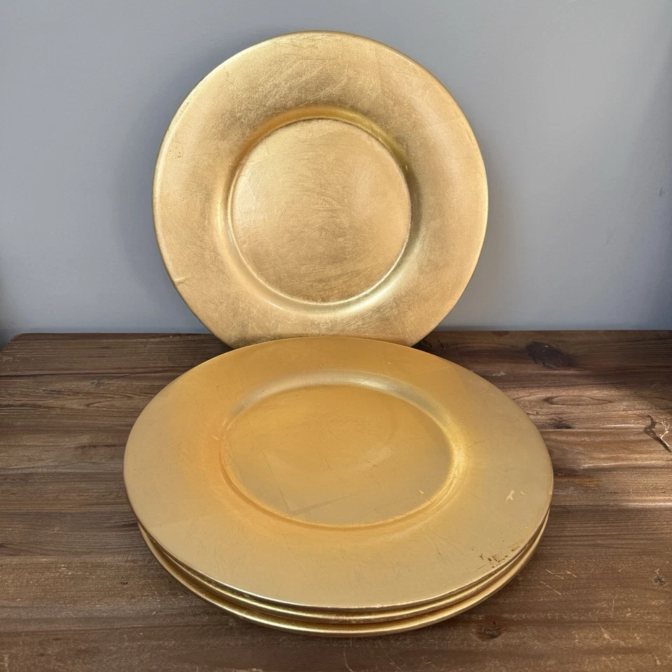 Pier 1 Imports 13" Gold Leaf Ceramic Charger Plates Set of 4 Holiday Dining - Image 1 of 4
