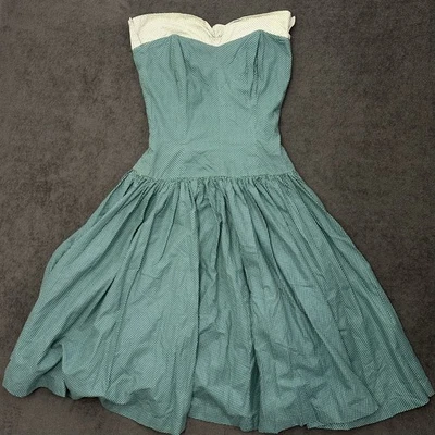 VINTAGE 50s Elaine Terry dress with full skirt polka dots & sweathear neckline - Image 1 of 4