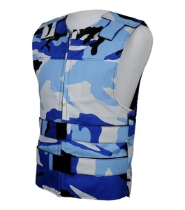 Blue Camo Cordura Cloth - Textile Motorcycle Vest | Unisex Cut - Picture 1 of 10