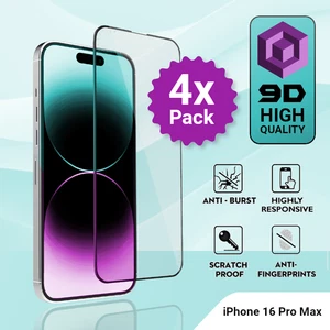 4 Pack iPhone 16 Pro Max Tempered Glass Screen Protector - Picture 1 of 5