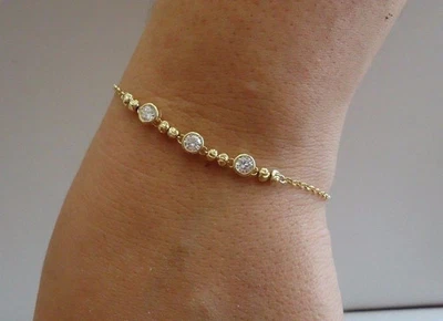 Brazalete de cadena de diamantes simulados de corte redondo de 2 quilates para mujer enchapado en oro amarillo de 14 k Foto 1 de 4