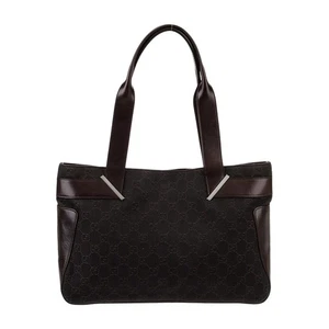 Gucci Black GG Canvas Tote Leather Trim Bag 14x8.75" Structured Shoulder Purse - Picture 1 of 9