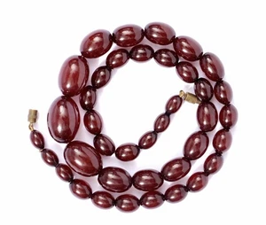 45 Gram Dark Cherry Amber Bakelite Faturan Carved Carving 23 mm Bead Necklace - Picture 1 of 22