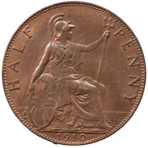 1910 RE EDOARDO VII MEZZO PENNY MEZZO PENNY MONETA LUCENTEZZA - Foto 1 di 2